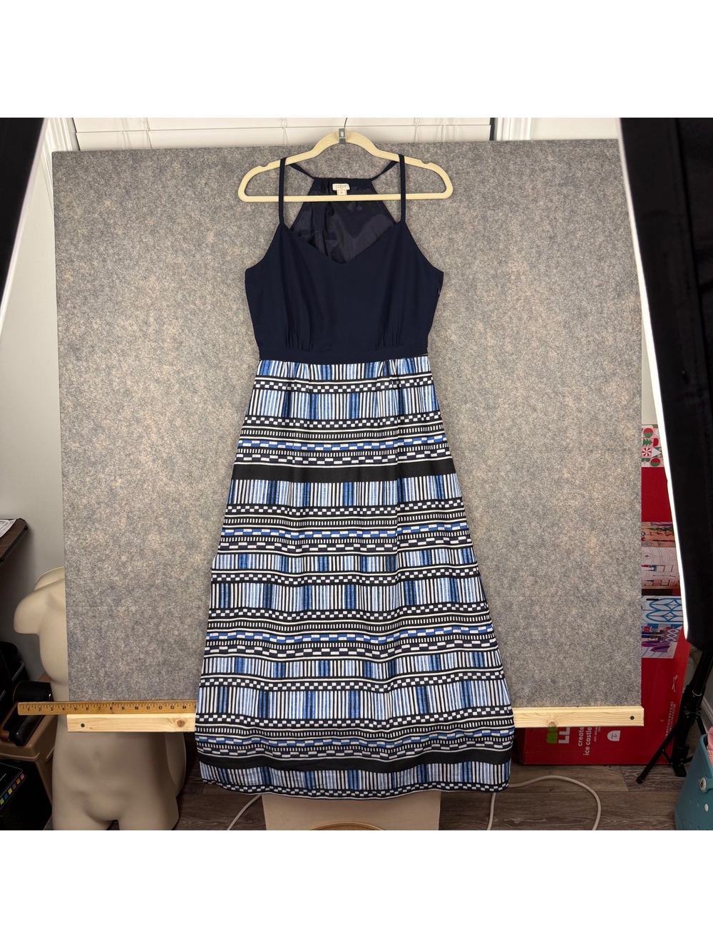 J. Crew Spaghetti Strap Fully Lined Maxi Dress Navy Blue White Size 6 683